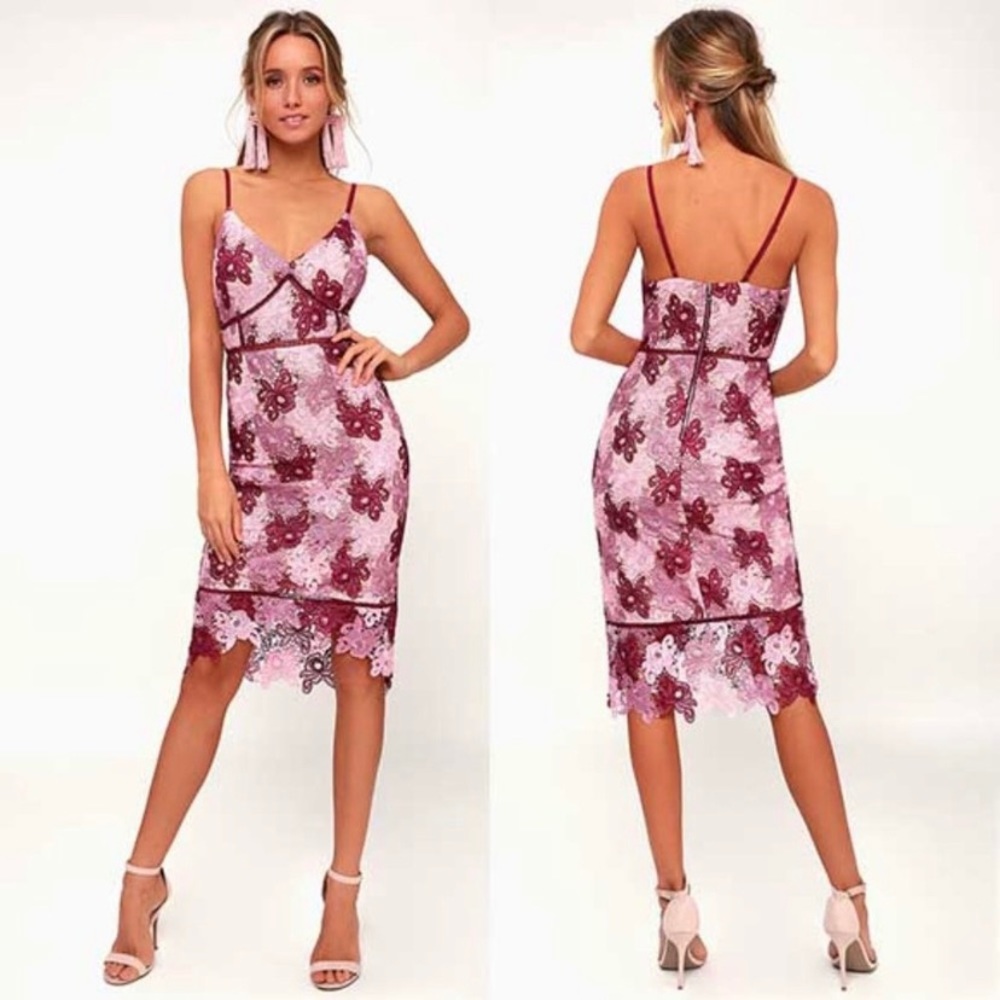 Lulus Endless Elegance Multi Lace Bodycon Dress L